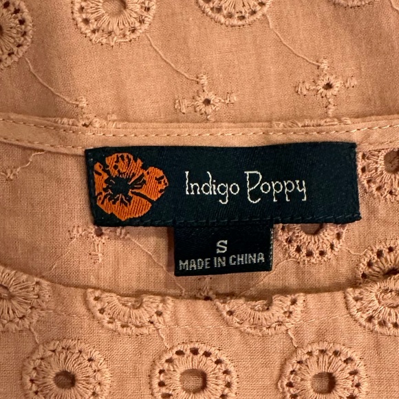 Indigo Poppy Coral 100% Cotton Shirt Top Eyelet Small - Picture 6 of 7